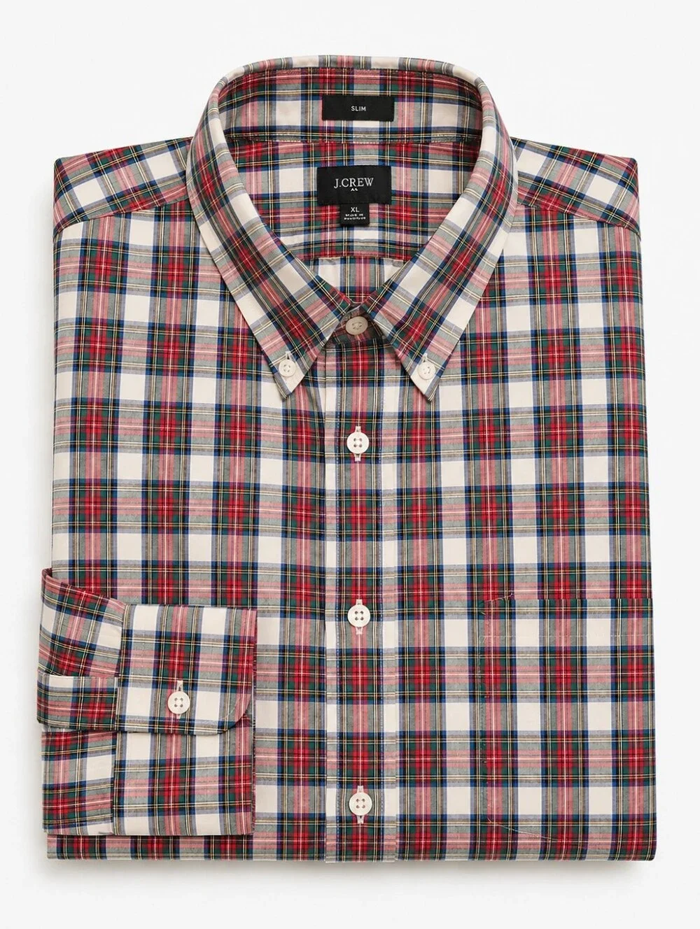 J.CREW Slim Tartan Plaid Shirt Button Down Unisex Poplin Blue Red White Green